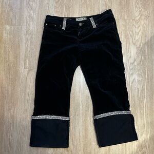Black Velvet Cropped Pants with Rhinestone Accents